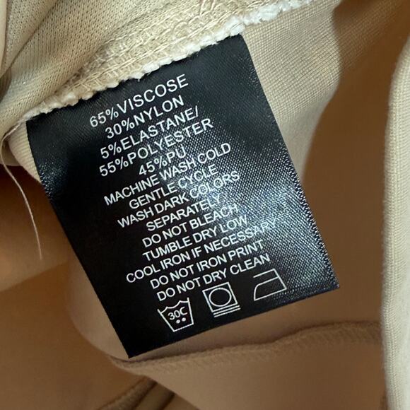 NEW Maniere de Voir Mini Dress Women's Size 8 Tan Faux Leather Ruched Side Party - Picture 10 of 10